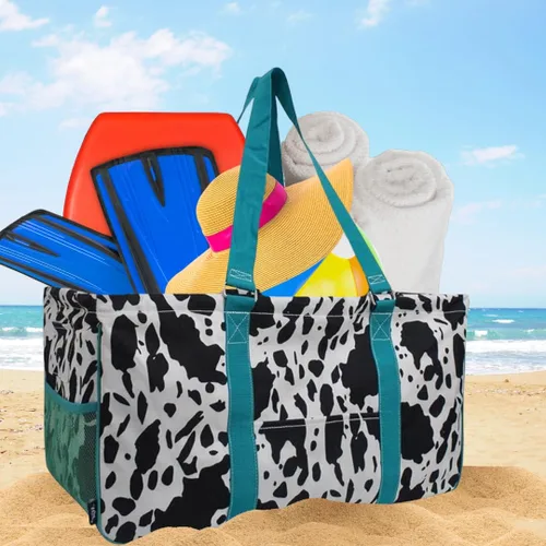 Miniatura 298 de NGIL Bolsa de comestibles reutilizable extra grande plegable de gran tamaño para comestibles, almacenamiento, picnic, playa, Bronco-negro occidental