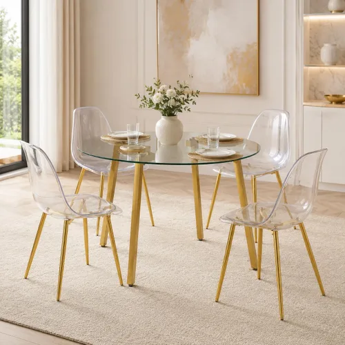 Miniatura 2 de Juego de mesa de comedor gopop de 5 piezas para 4, juego de mesa de comedor redonda de vidrio para 4, mesa de vidrio templado con 4 sillas