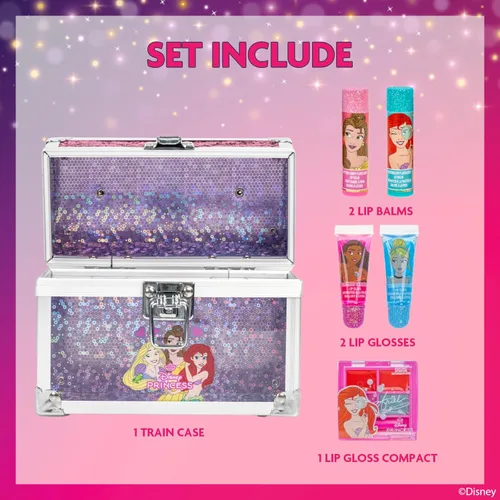 Miniatura 2 de Set de Estuche en Forma de Tren Mini de Princesas Disney Belleza Incluye Tubo de Brillo de Labios, Bálsamo Labial, Compacto de Brillo de Labios