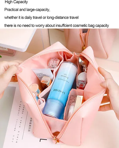 Miniatura 3 de Bolsas de cosméticos para mujer, bolsa organizadora de maquillaje, bolsa portátil para artículos de tocador para niñas, Azul neblina + rosa