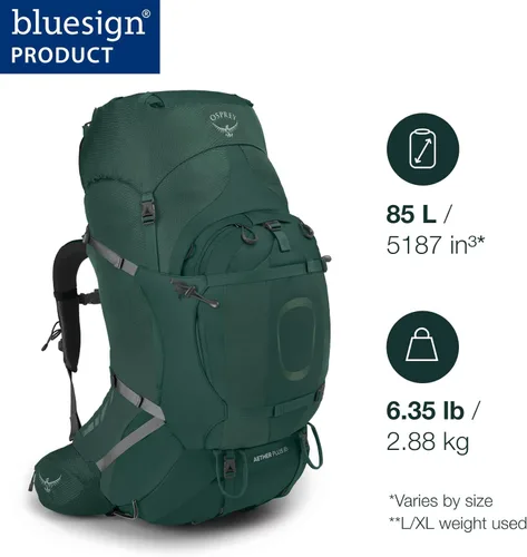 Miniatura 2 de Osprey Aether Plus 85L Mochila de mochilero para hombre, Axo Green, S/M Axo Verde