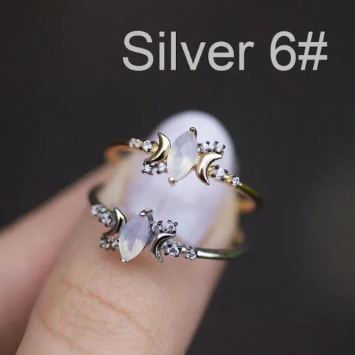 Miniatura 2 de Alianza de boda Balakie Chic para mujer, diseño de luna, blanco y ópalo