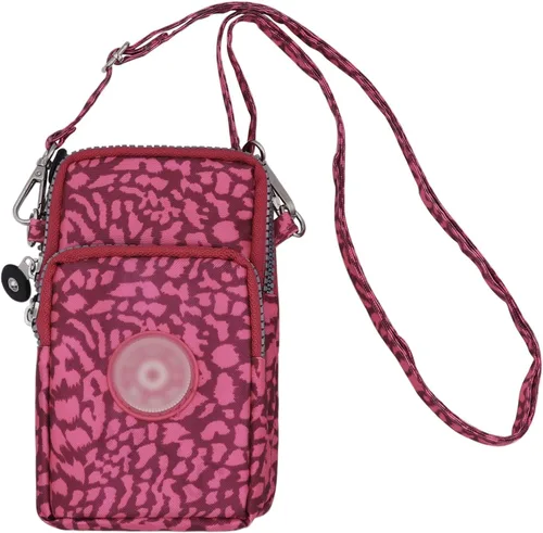 Miniatura 2 de ZGMYC Bolsa de 3 capas para teléfono celular, bolso de pulsera impermeable deportivo para el hombro, cartera Estampado de leopardo púrpura