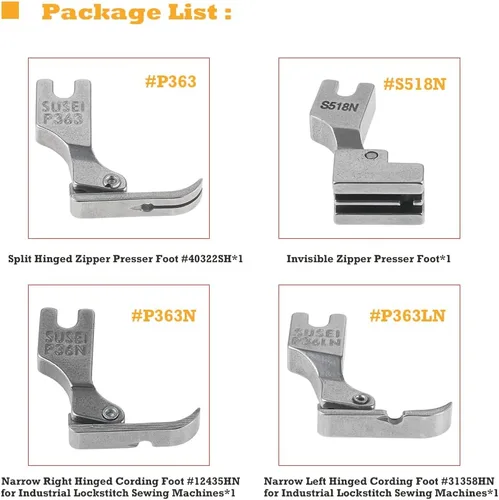 Miniatura 2 de 4 piezas diferentes prensatelas de cremallera P36L P36N P363 S518N compatibles con JUKI Brother Singer Consew típicas máquinas de coser industriales