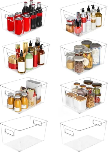 Miniatura 8 de Paquete de 8 cubos de almacenamiento de plástico transparente, organizadores y almacenamiento de despensa, contenedores organizadores