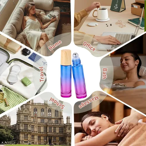 Miniatura 6 de 8 botellas de vidrio de 0.3 fl oz (1/3 oz), color azul y morado, botellas enrollables, envase para aceites esenciales, perfumes, bálsamos labiales