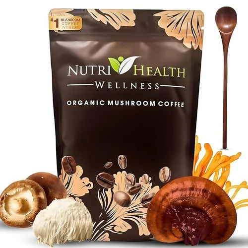 Café orgánico de hongos prémium con 6 adaptógenos, aceite MCT, melena de león, cola de pavo, chaga, reishi y cordyceps | Café vegano instantáneo