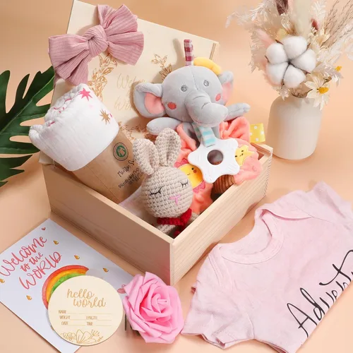 Miniatura 2 de Regalos para niña, regalos de baby shower para niñas, regalo para niñas recién nacidas, cesta de regalo para bebé, regalo único esencial para bebé