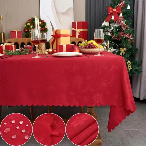 Miniatura 71 de Mantel redondo de tela de 60 pulgadas, mantel con diseño de hojas, borde festoneado, mantel sedoso, impermeable, resistente a las arrugas, lavable