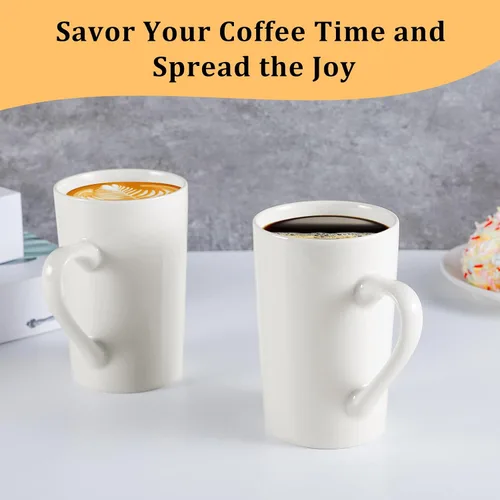 Miniatura 5 de Juego de 6 tazas de café grandes de cerámica de 14 onzas, tazas grandes de cerámica con asa, tazas blancas para té, cerveza, cacao, leche, juego