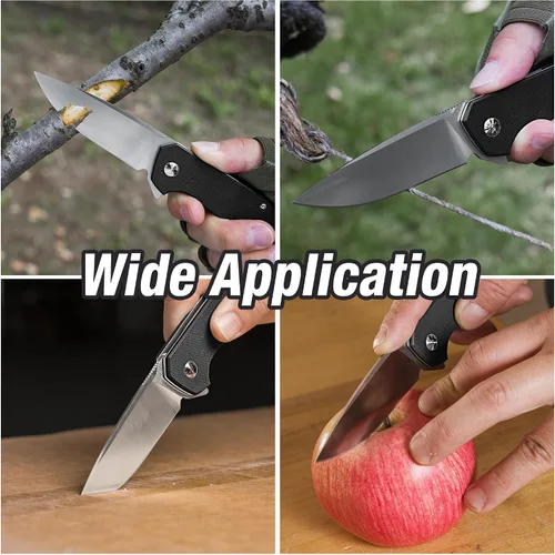 Miniatura 6 de FLISSA Cuchillo de bolsillo, cuchillo táctico plegable con mango G10, hoja D2, seguro de revestimiento, clip de bolsillo, cuchillo EDC para Negro