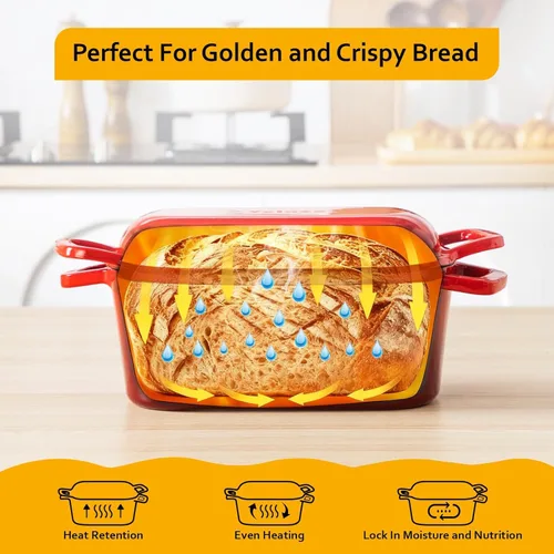 Miniatura 3 de Velaze 3.6QT Horno holandés para hornear pan, olla ovalada de hierro fundido esmaltada con tapa y asas desplazadas, apta para horno hasta 500°F