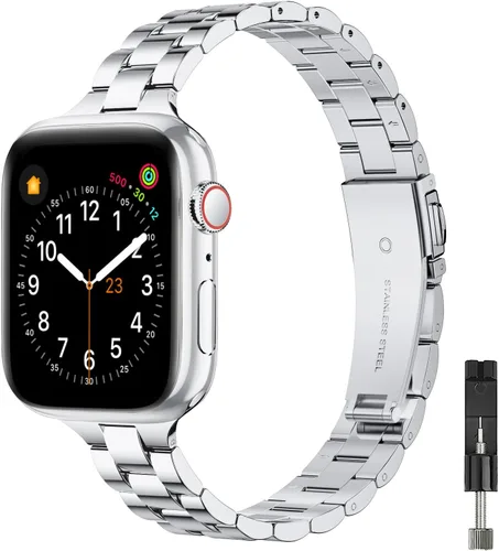 Miniatura 16 de Correa fina compatible con Apple Watch de 40mm, 38mm, 42mm, 44mm, de acero inoxidable de alta calidad de repuesto, ajustable, para iWatch Series