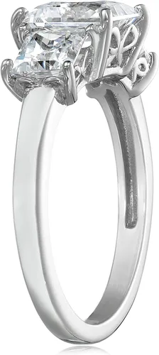 Miniatura 4 de Tienda Collection Platinum or Gold Plated Sterling Silver Princess-Cut 3-Stone Ring made with Infinite Elements Zirconia