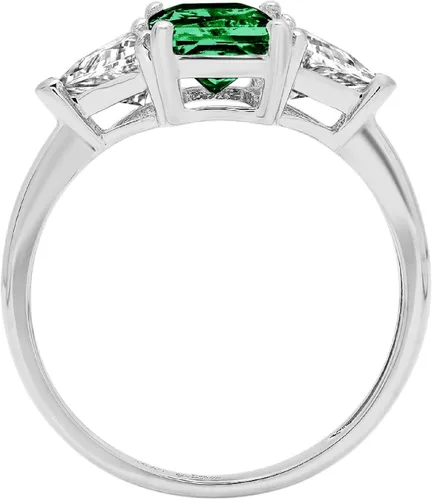 Miniatura 2 de Solitario de 3 piedras de corte trillón esmeralda de 2,97 quilates con acento impecable imitación CZ verde, esmeralda VVS1 de diseño moderno anillo