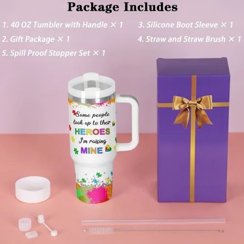 Miniatura 4 de Regalos para mamá, vaso de concientización sobre el autismo, vaso de 40 onzas con asa para mamá autista Autismo Mamá