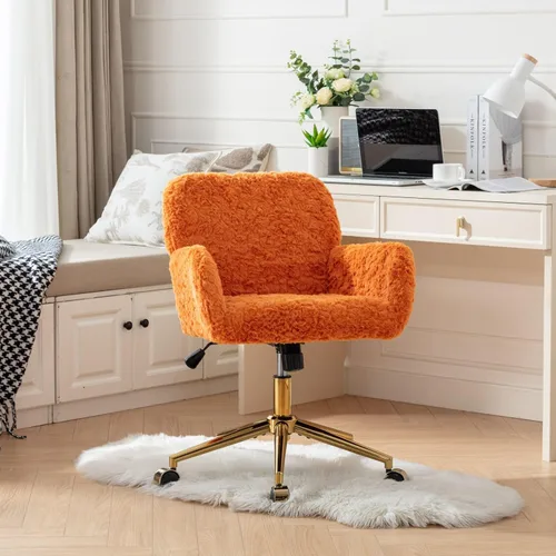Miniatura 19 de Silla moderna de peluche para oficina en casa, silla giratoria ajustable para sala de estar, bonito escritorio para adolescentes, decoración