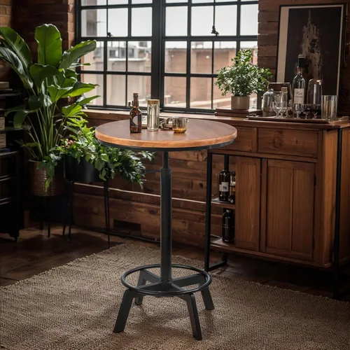Miniatura 2 de LOKKHAN Mesa de bar giratoria ajustable de 30 a 35.4 pulgadas, mesa redonda de madera de 23.6 pulgadas de diámetro, cocina industrial rústica