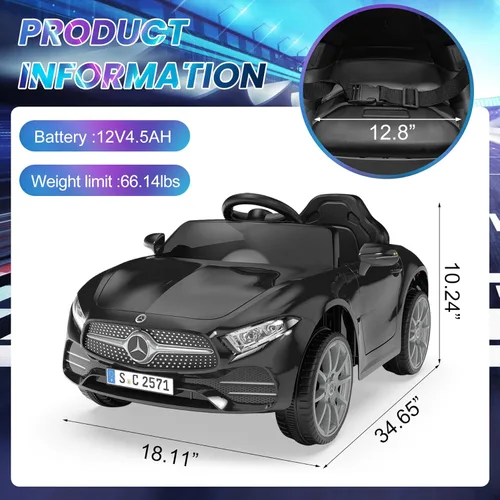 Miniatura 7 de Auto de paseo para niños de 12 V con control remoto de 2.4 G, automóvil eléctrico alimentado por batería, puertas dobles, cinturón de seguridad, luz