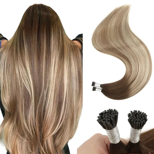 Miniatura 10 de Sixstarhair Extensiones de cabello humano de queratina con punta en I de 14 pulgadas, color marrón chocolate, extensiones de cabello lacio y sedoso
