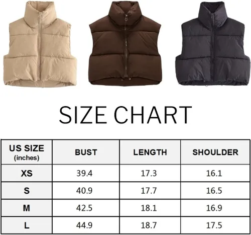 Miniatura 5 de Chaleco acolchado para mujer, con cuello alto, con cremallera, chaleco acolchado para invierno
