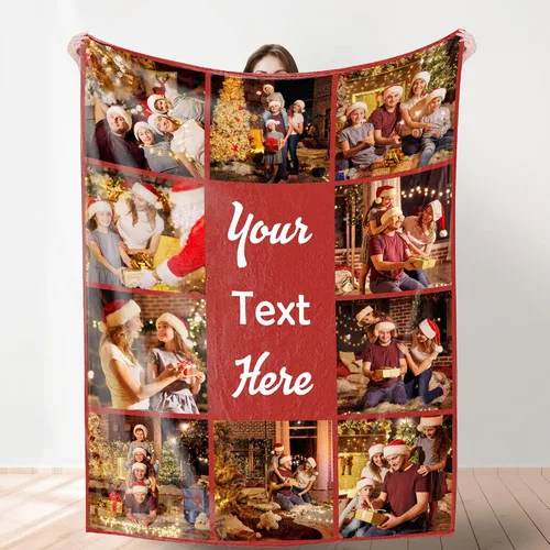 Miniatura 7 de YESCUSTOM Manta personalizada con texto fotográfico, manta personalizada con mis propias imágenes para Navidad, familia, mamá, papá, perro