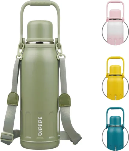 Miniatura 26 de BJPKPK - Botellas de agua termoaisladas de 27 onzas con tapa y asa de transporte, botellas de agua de acero inoxidable libres de BPA para la Verde