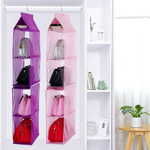 Miniatura 2 de Bolsa organizadora desprendible con 6 compartimientos para colgar, organizador de carteras, bolsas, almacenador soporte para armario, closet, Morado