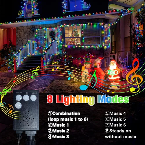 Miniatura 2 de Toodour - Luces LED de Navidad para exteriores, 131 pies, 350 luces LED para interiores con música, sensor de movimiento, luces de árbol de Navidad