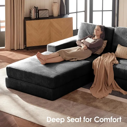 Miniatura 2 de Sofá seccional modular, 120.47" Sofá seccional moderno en forma de nube con chaise en L, cómodo sofá mullido de corduroy con asiento profundo, sofás
