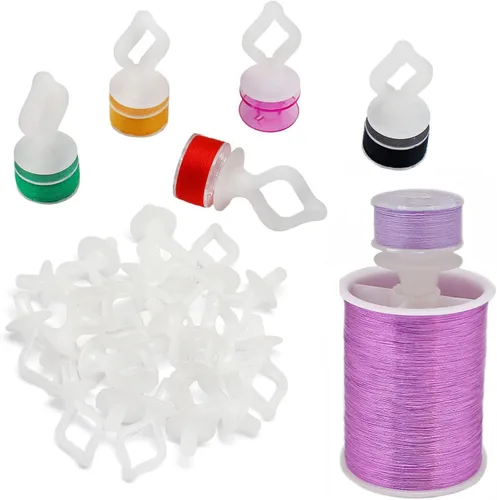 Fbshicung 48 clips de bobina semitransparentes, abrazaderas de silicona para bobinas de coser con colores para almacenamiento y organización de