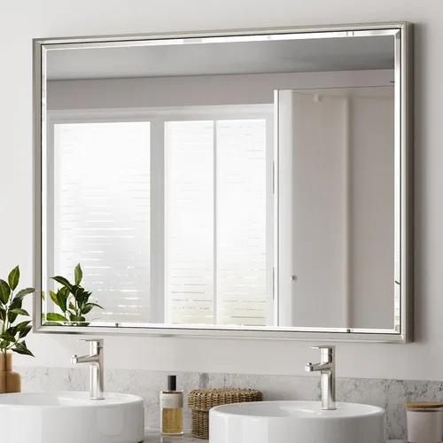 Miniatura 10 de Espejo de baño negro, espejo de baño biselado de 16 x 24 pulgadas para pared, espejo con marco negro antioxidante para decoración de baño, sala