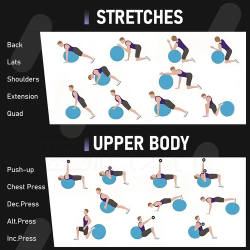 Miniatura 7 de Gruper Pelota de yoga y pilates, pelota de gimnasio de 4 tamaños para fitness, yoga, entrenamiento, embarazo y terapia física, bomba rápida