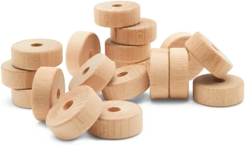 Ruedas de madera de losa de 1 pulgada de diámetro para manualidades, agujero de 1/4 pulgadas, 3/8 pulgadas de grosor, paquete de 100 mini ruedas de
