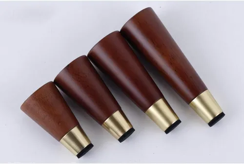 Miniatura 3 de Patas de madera de roble maciza, patas de sofá cónicas, patas de repuesto para mesa de café, patas de armario, funda de cobre, con accesorios