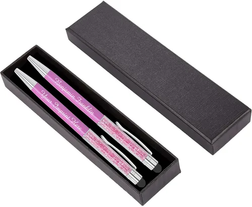 Miniatura 7 de ExpressDesign™ - Juego de regalo de bolígrafos de cristal personalizados - Paquete de 2 bolígrafos de gemas de metal con caja de regalo - Metálico