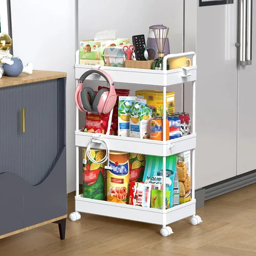 Miniatura 9 de SOLEJAZZ Carrito de almacenamiento rodante de 3 niveles con ruedas, delgado para manualidades, uñas, maquillaje, aperitivos, arte, bebé, carrito