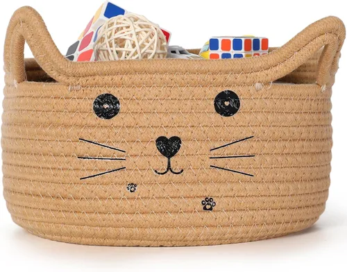 Miniatura 16 de Zopeal Cesta de almacenamiento tejida para gatos, organizador tejido con orejas, juguete decorativo de Navidad para mascotas, bonita canasta