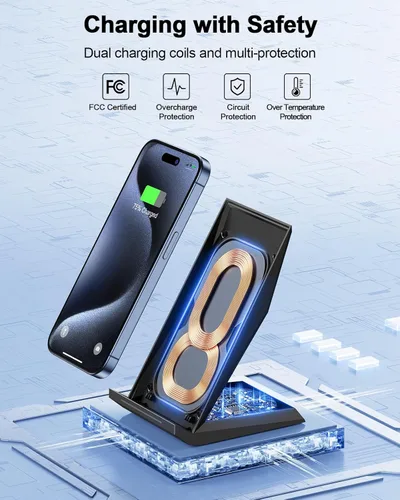 Miniatura 4 de NANAMI Cargador inalámbrico rápido con cargador de teléfono USB, soporte de carga certificado Qi con adaptador QC3.0 7.5W compatible con iPhone