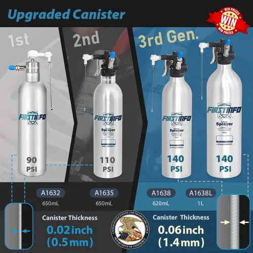 Miniatura 7 de FIRSTINFO A1638 (3ª Gen) Pulverizador de aerosol recargable patentado, ligero, presión máxima 140psi / 620ml, bote de aluminio engrosado