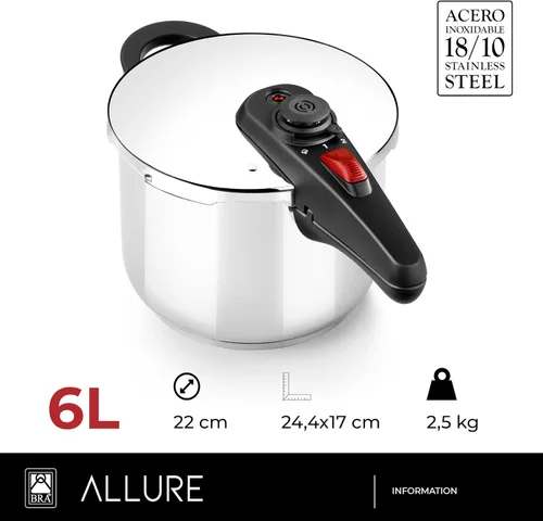 Miniatura 2 de BRA Allure - Olla a presión rápida de 6 litros de acero inoxidable, apta para todas las cocinas, incluyendo inducción [exclusiva de Amazon]
