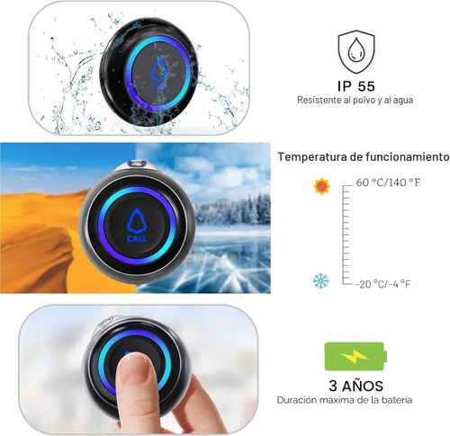 Miniatura 4 de Localizador de cuidador, botón de llamada inalámbrico para personas mayores/ancianos en casa, 1 botón SOS + 1 receptor sistema de alerta médica