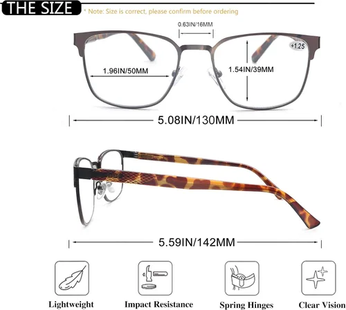 Miniatura 3 de Reading Glasses Women Blue Light Blocking Metal Readers Small Head/Petite Face Lightweight Cheaters 130mm Frame Width