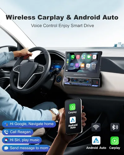 Miniatura 3 de Pantalla táctil inalámbrica portátil Apple Carplay para 7 "HD portátil Android Auto pantalla estéreo de coche, receptores de audio para automóvil