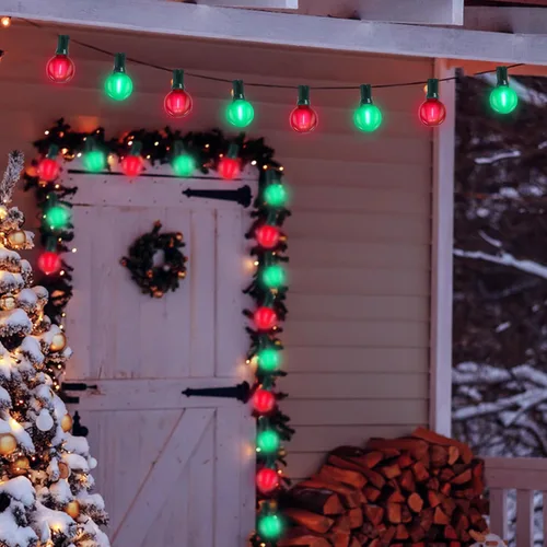 Miniatura 7 de Cadena de luces LED G40 para exteriores de Navidad de 50 pies, cadena de luces colgantes de globo con 27 LED inastillables, luces rojas y verdes