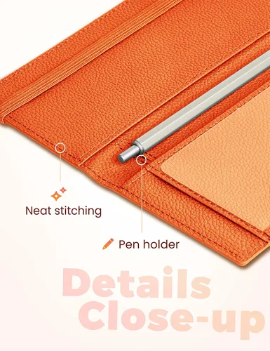 Miniatura 31 de Yarnic Funda para chequera personal, soporte para chequera con soporte para bolígrafo y divisor de plástico transparente integrado para cheques Rosa