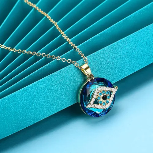 Miniatura 6 de Collar contra el mal de ojo, collar con dije de mal de ojo con círculo de cristal como collar de joyería de mal de ojo, collar de buena suerte, dije