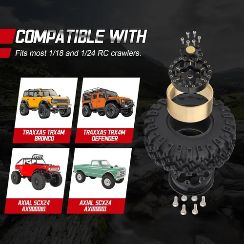Miniatura 6 de HobbyPark Ruedas y neumáticos Beadlock de latón 1.0 para Traxxas TRX4M Piezas de actualización Axial SCX24 1/24 RC Crawler Reemplazo (paquete de 4)