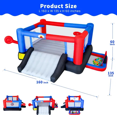 Miniatura 2 de WELLFUNTIME - Casa inflable de rebote y castillo inflable con soplador, castillo de salto 7 en 1, 160 x 135 x 60 pulgadas para 4 niños, tobogán