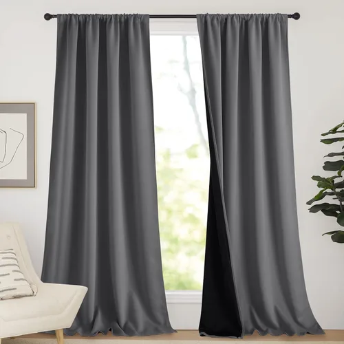 Miniatura 52 de NICETOWN Cortinas blancas 100% opacas, 2 capas gruesas completamente opacas con bolsillo para barra, cortinas aislantes térmicas para Blanco puro